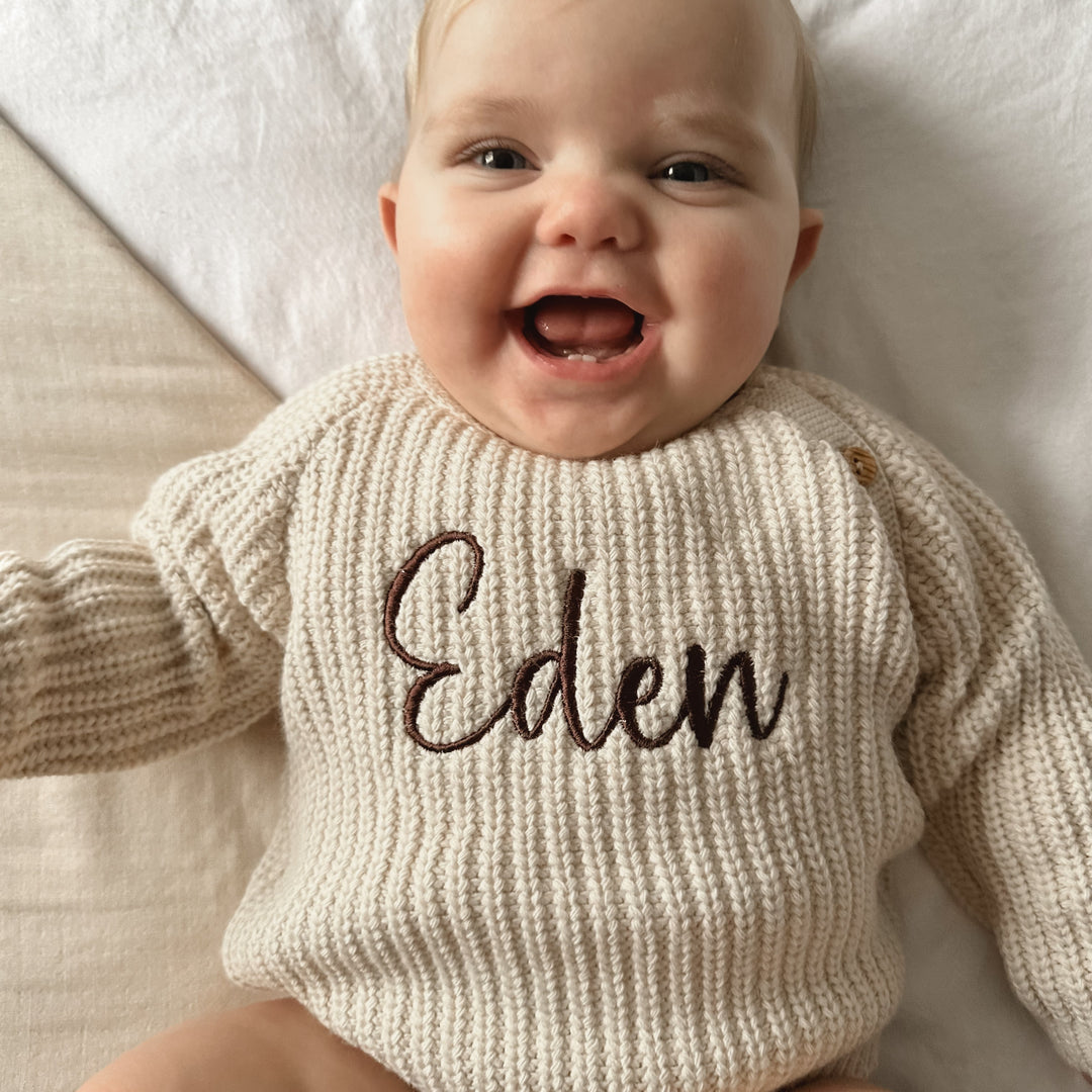 Mabel & Fox - Personalised Knitted Jumper - Taupe - Mabel & Fox
