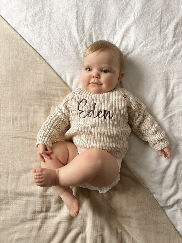 Mabel & Fox - Personalised Knitted Jumper - Taupe - Mabel & Fox
