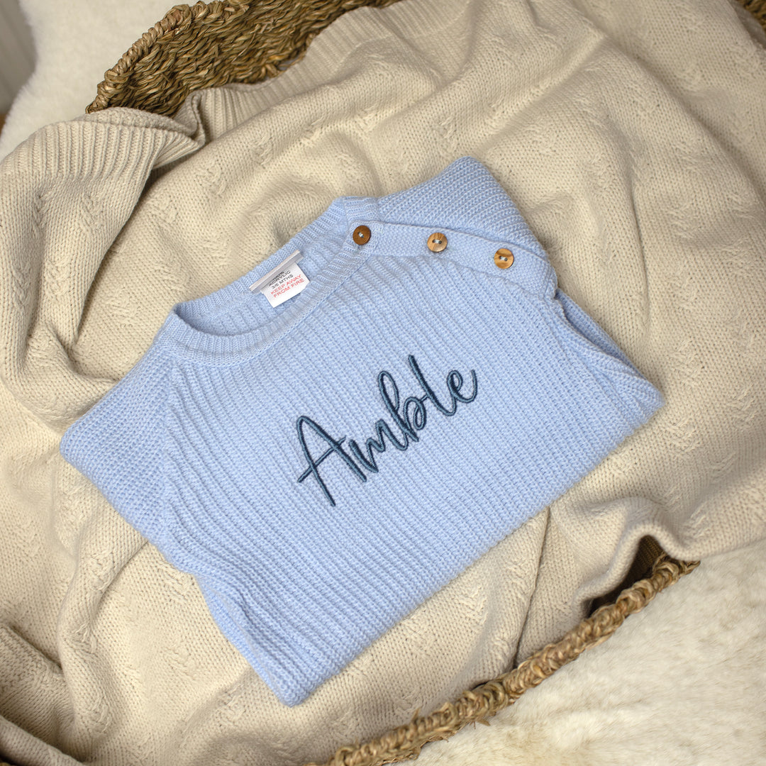 Mabel & Fox - Personalised Knitted Romper - Blue - Mabel & Fox
