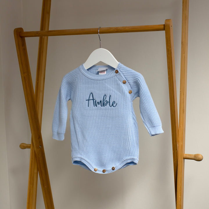 Mabel & Fox - Personalised Knitted Romper - Blue - Mabel & Fox