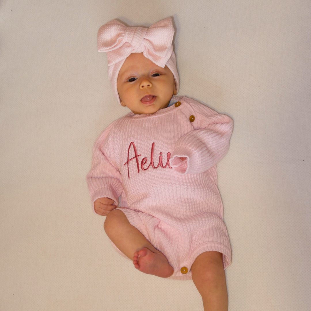 Mabel & Fox - Personalised Knitted Romper - Pink - Mabel & Fox