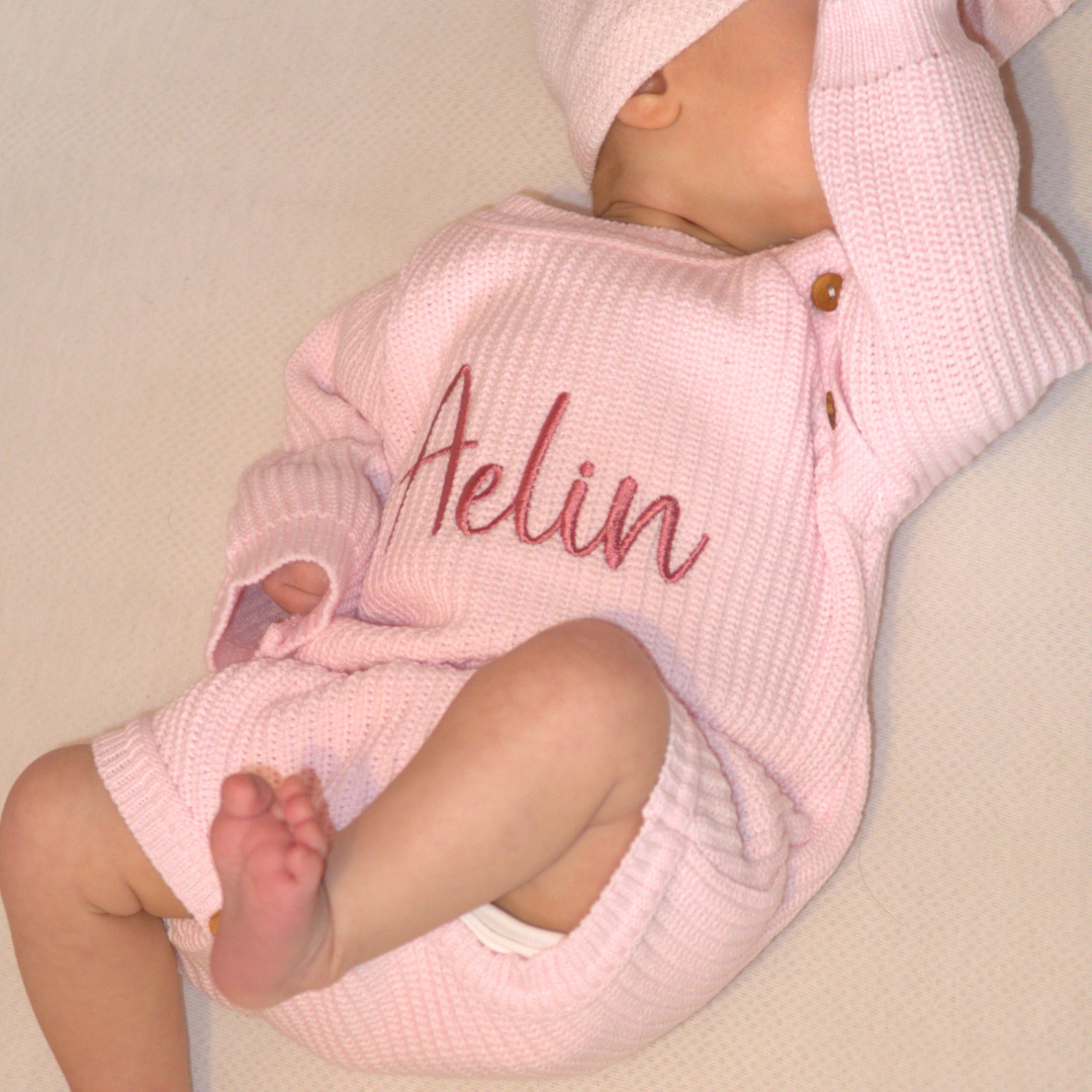 Mabel & Fox - Personalised Knitted Romper - Pink - Mabel & Fox