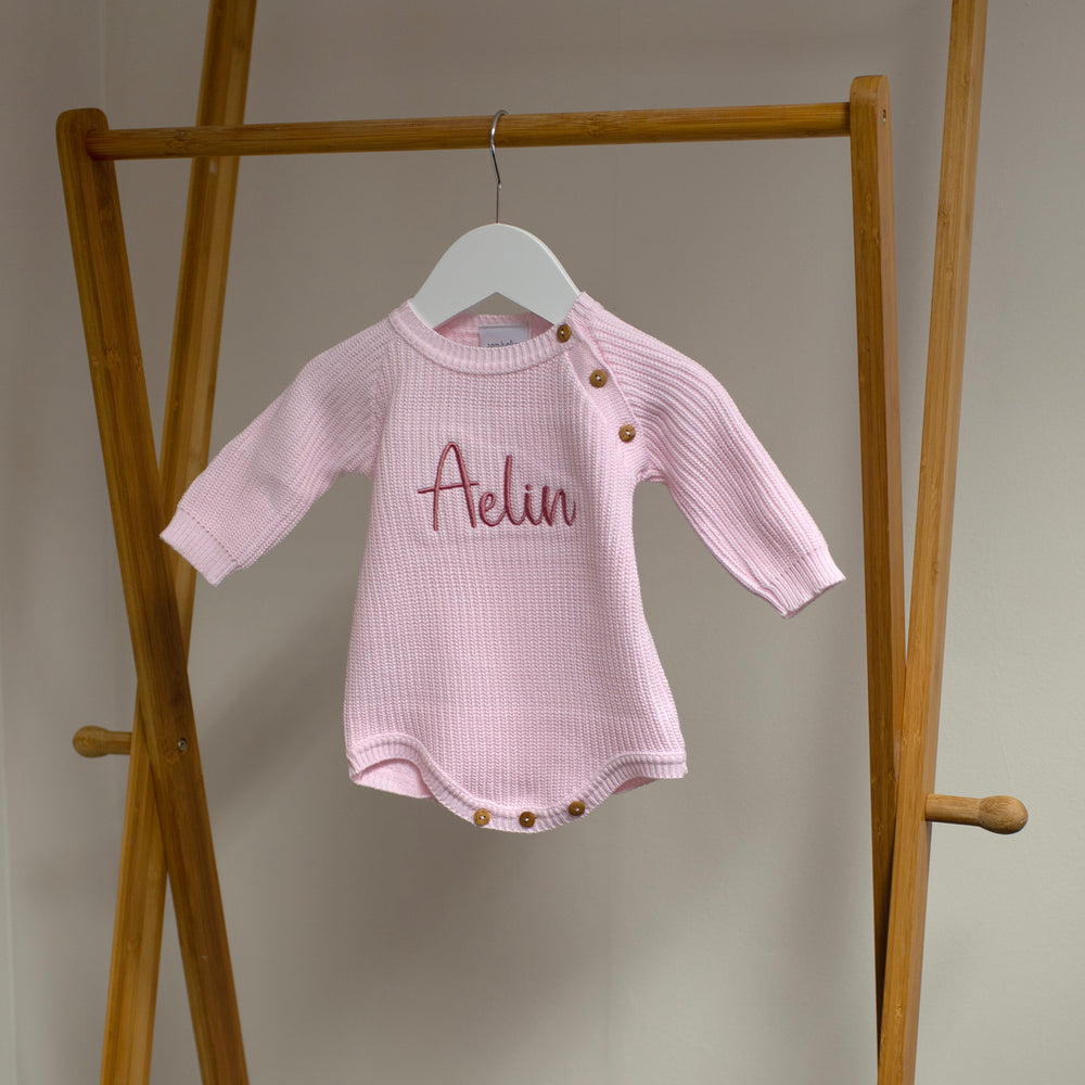 Mabel & Fox - Personalised Knitted Romper - Pink - Mabel & Fox