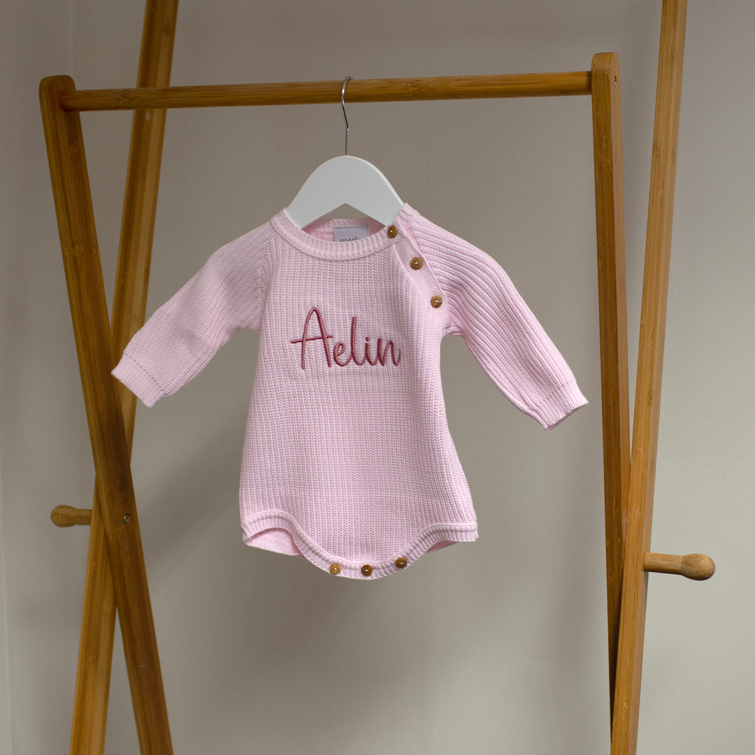 Mabel & Fox - Personalised Knitted Romper - Pink - Mabel & Fox