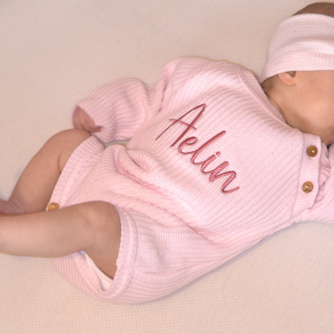 Mabel & Fox - Personalised Knitted Romper - Pink - Mabel & Fox