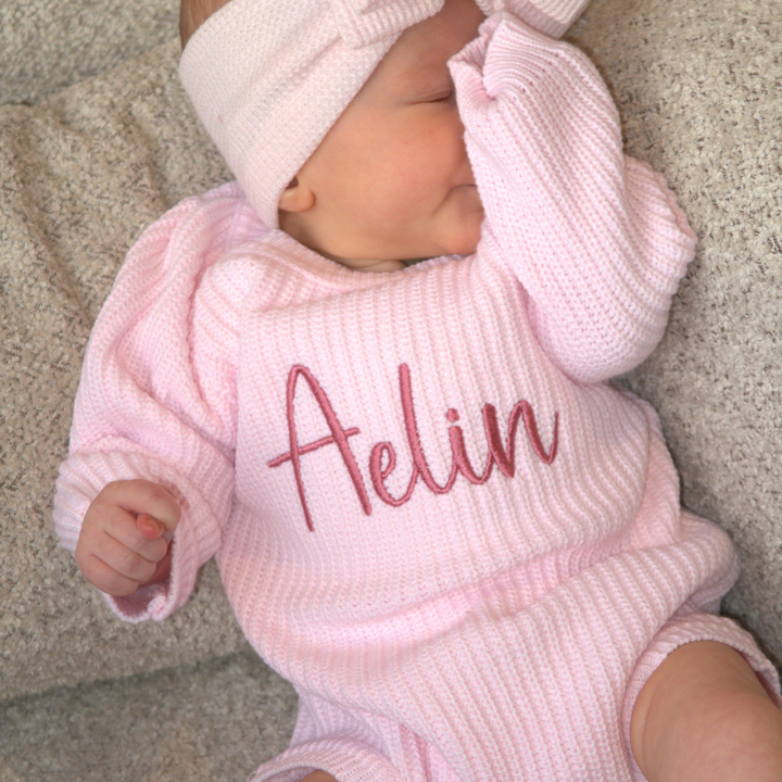 Mabel & Fox - Personalised Knitted Romper - Pink - Mabel & Fox