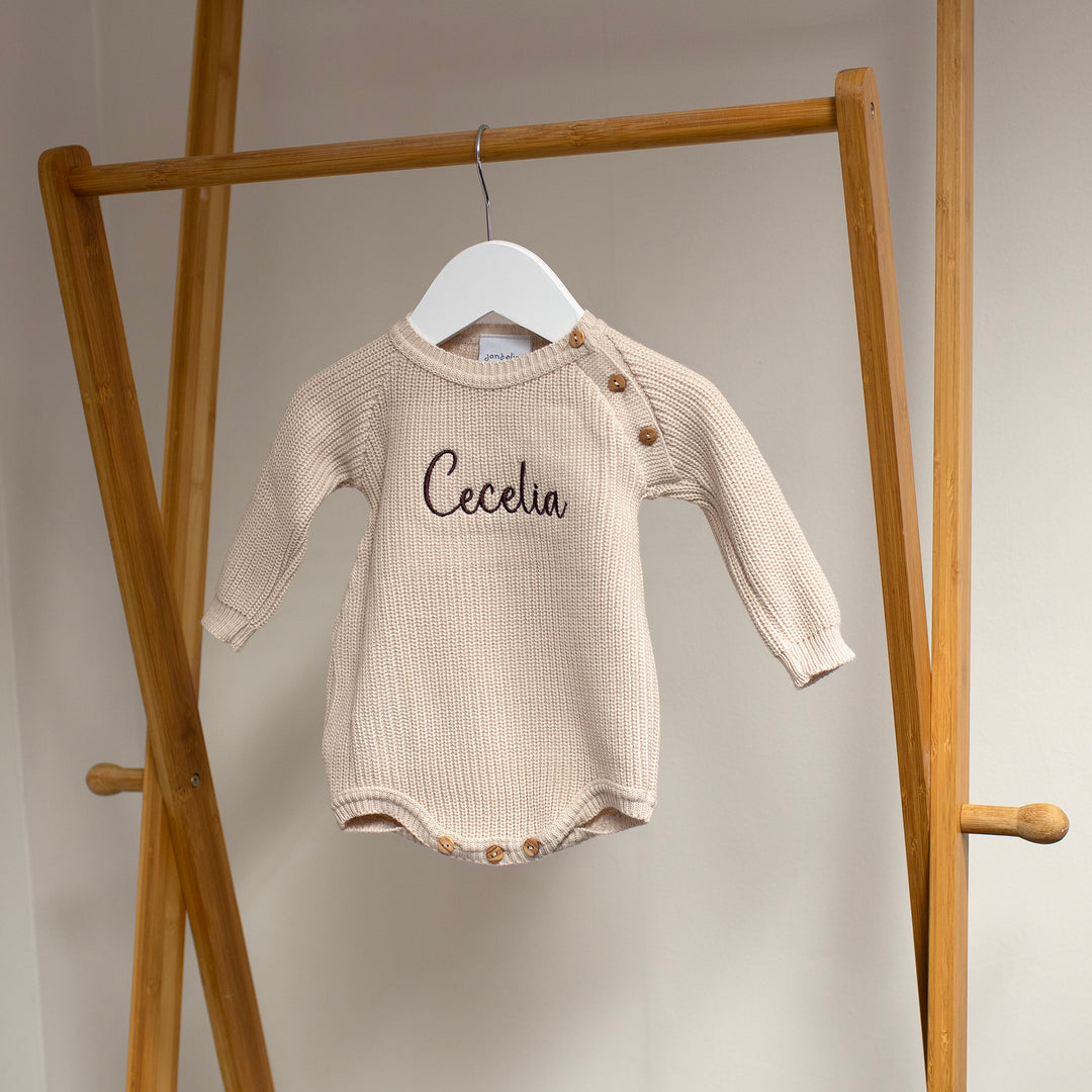 Mabel & Fox - Personalised Knitted Romper - Taupe - Mabel & Fox