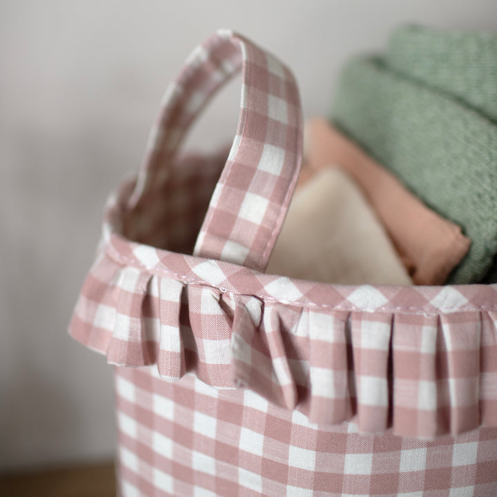 Mabel & Fox - Personalised Pink Gingham Ruffle Basket - Embroidered - Mabel & Fox
