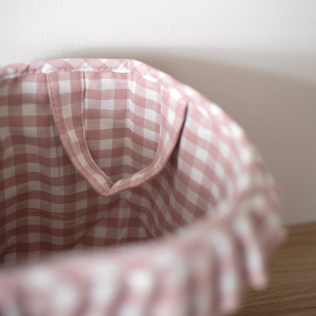 Mabel & Fox - Personalised Pink Gingham Ruffle Basket - Embroidered - Mabel & Fox