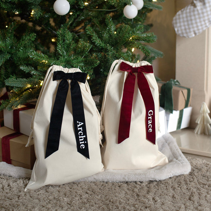 Mabel & Fox - Personalised Velvet Bow Gift Sack - Mabel & Fox