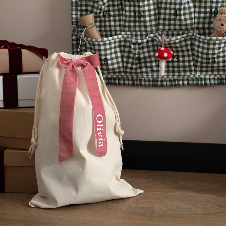 Mabel & Fox - Personalised Velvet Bow Gift Sack - Mabel & Fox