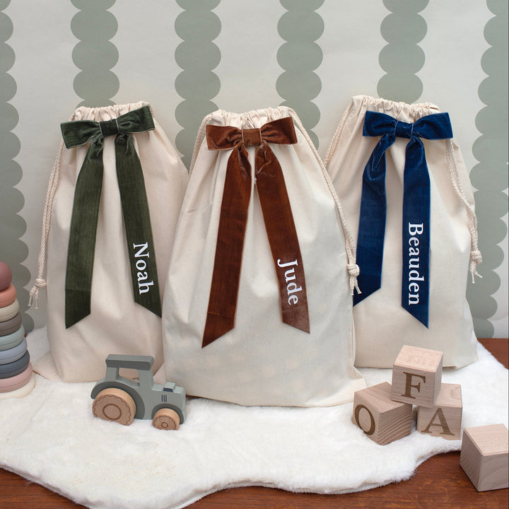 Mabel & Fox - Personalised Velvet Bow Gift Sack - Mabel & Fox