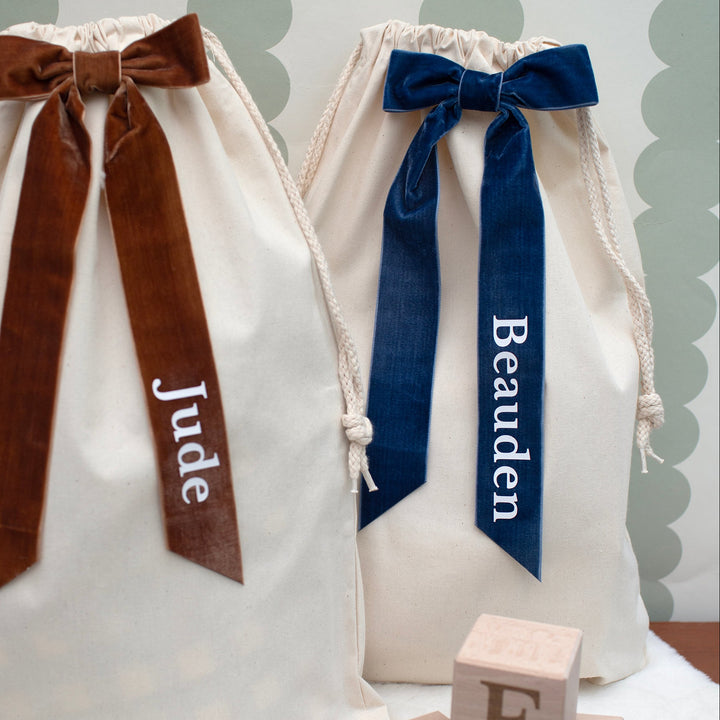 Mabel & Fox - Personalised Velvet Bow Gift Sack - Mabel & Fox