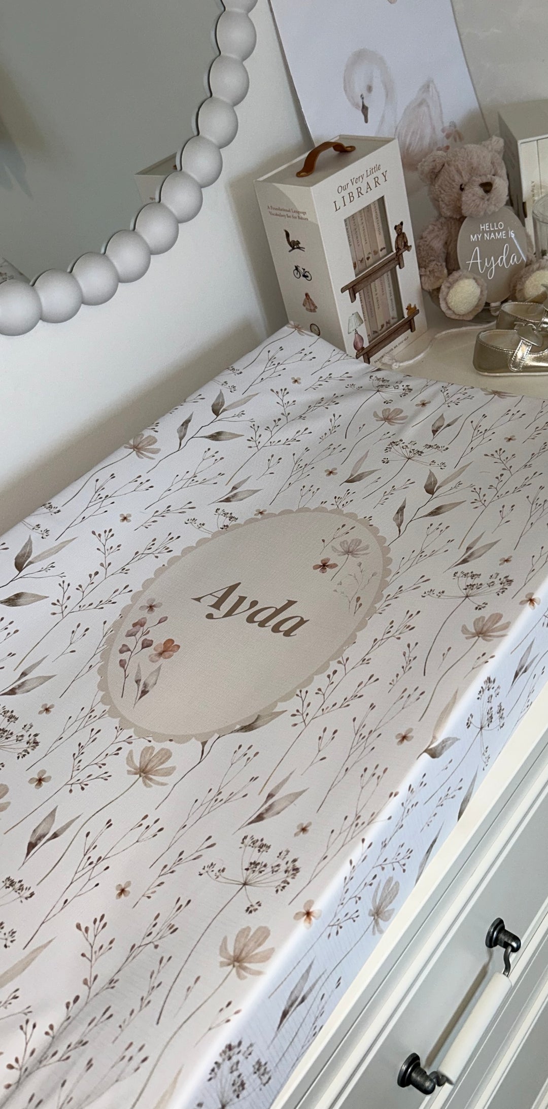 Mabel & Fox - Personalised Wedge Baby Changing Mat - Natural Wildflowers - Mabel & Fox