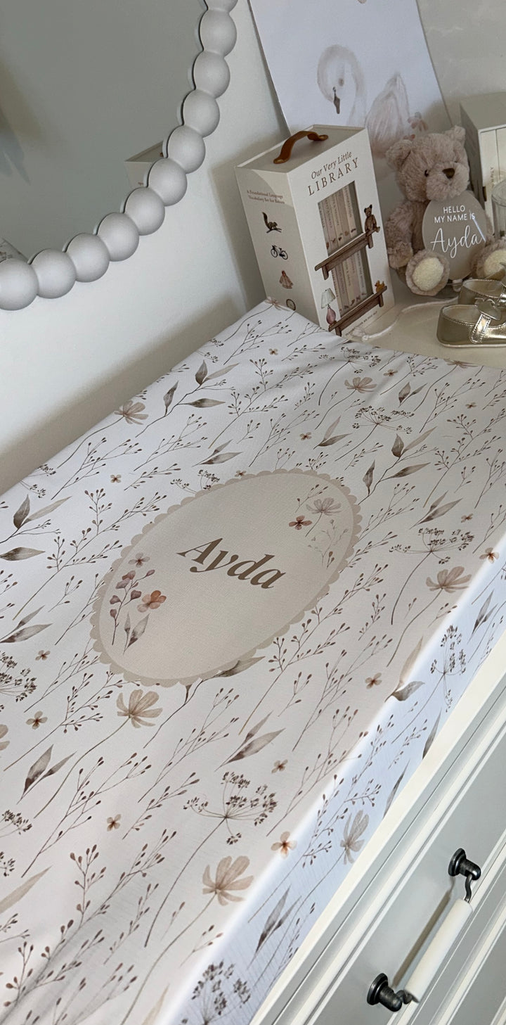 Mabel & Fox - Personalised Wedge Baby Changing Mat - Natural Wildflowers - Mabel & Fox