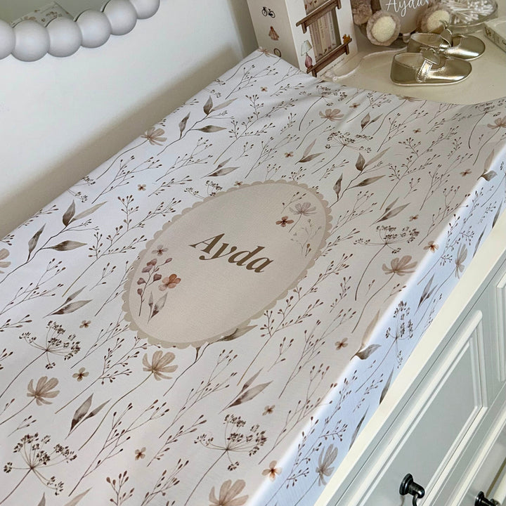 Mabel & Fox - Personalised Wedge Baby Changing Mat - Natural Wildflowers - Mabel & Fox