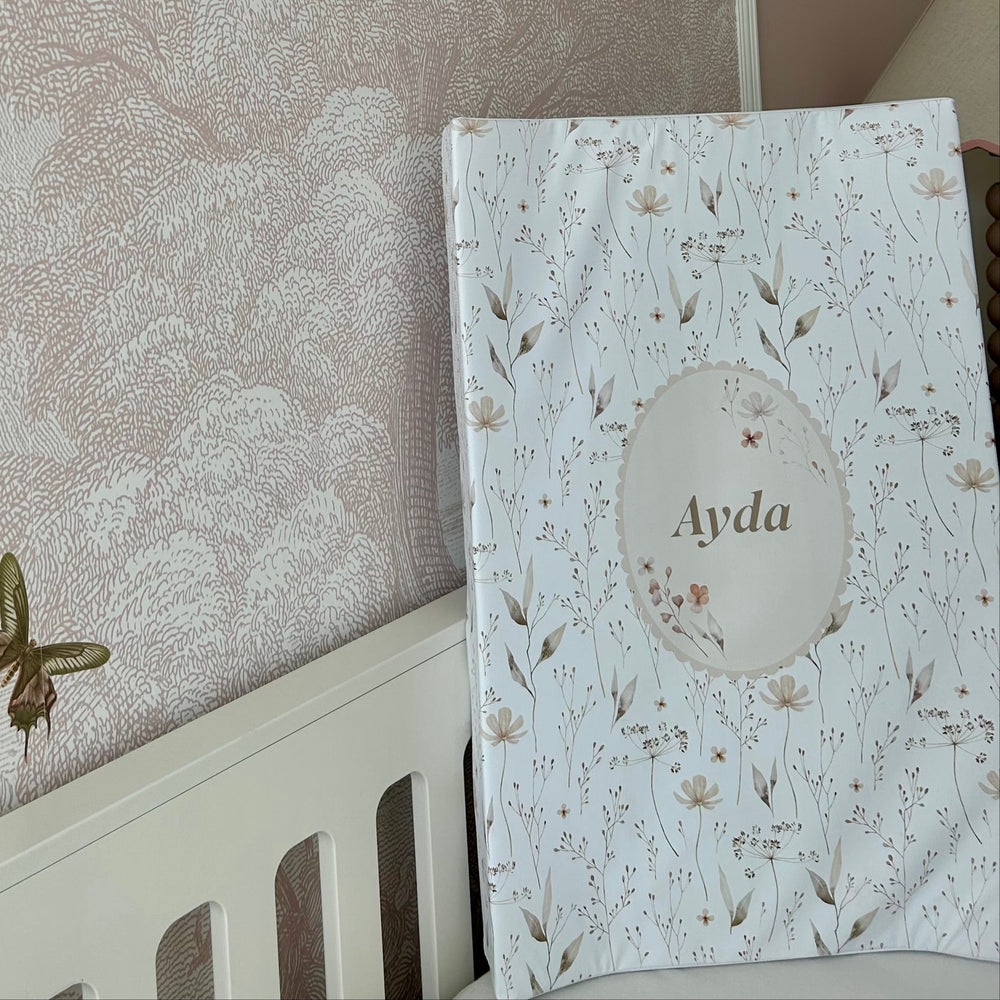 Mabel & Fox - Personalised Wedge Baby Changing Mat - Natural Wildflowers - Mabel & Fox
