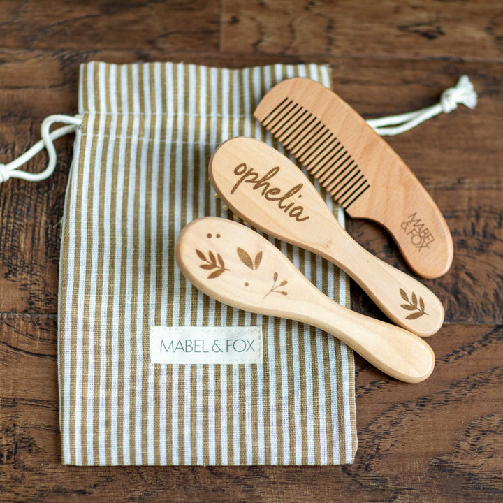 Mabel & Fox - Personalised Wooden Brush Set - Botanical (3 Pack) - Mabel & Fox