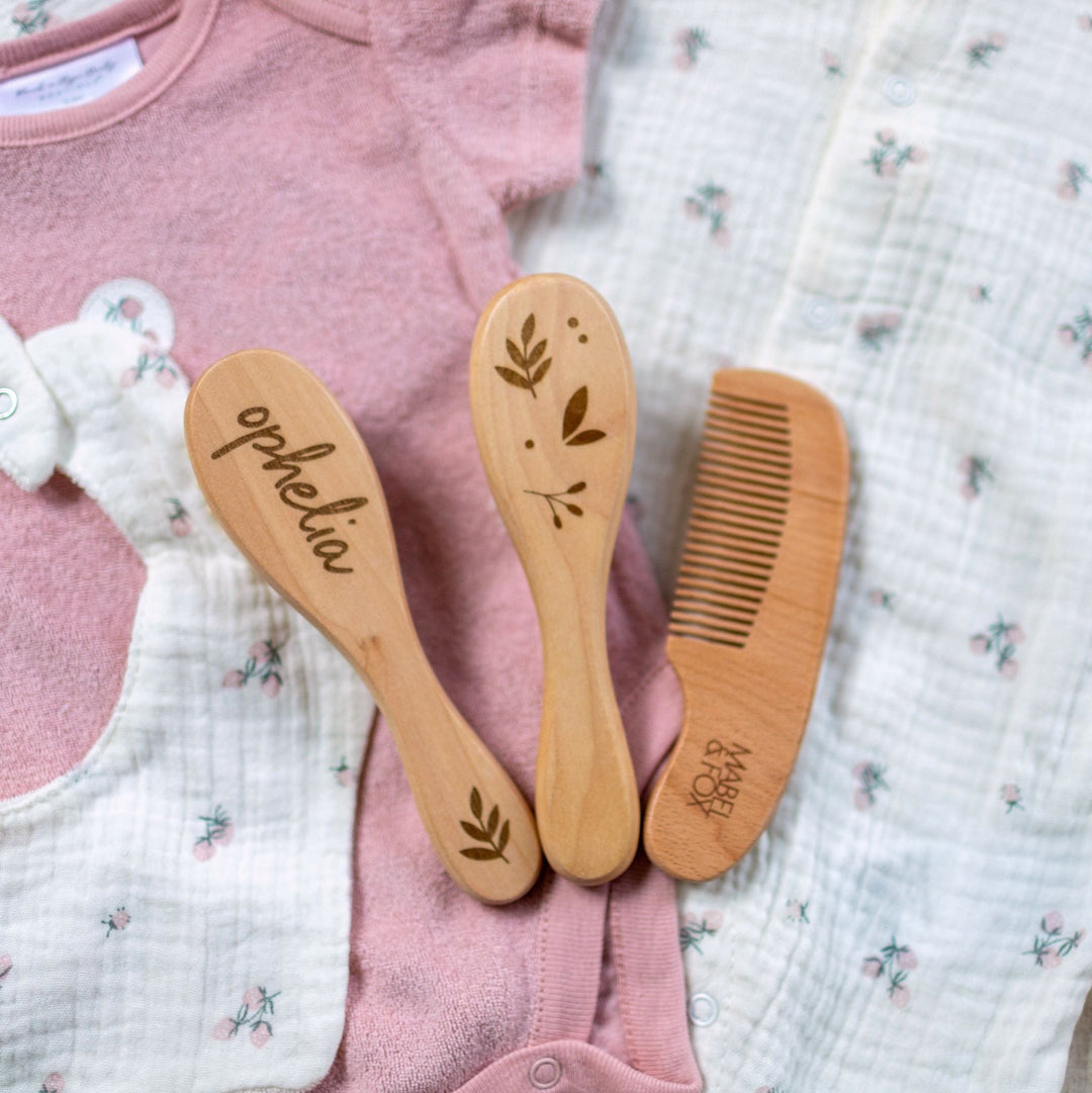 Mabel & Fox - Personalised Wooden Brush Set - Botanical (3 Pack) - Mabel & Fox
