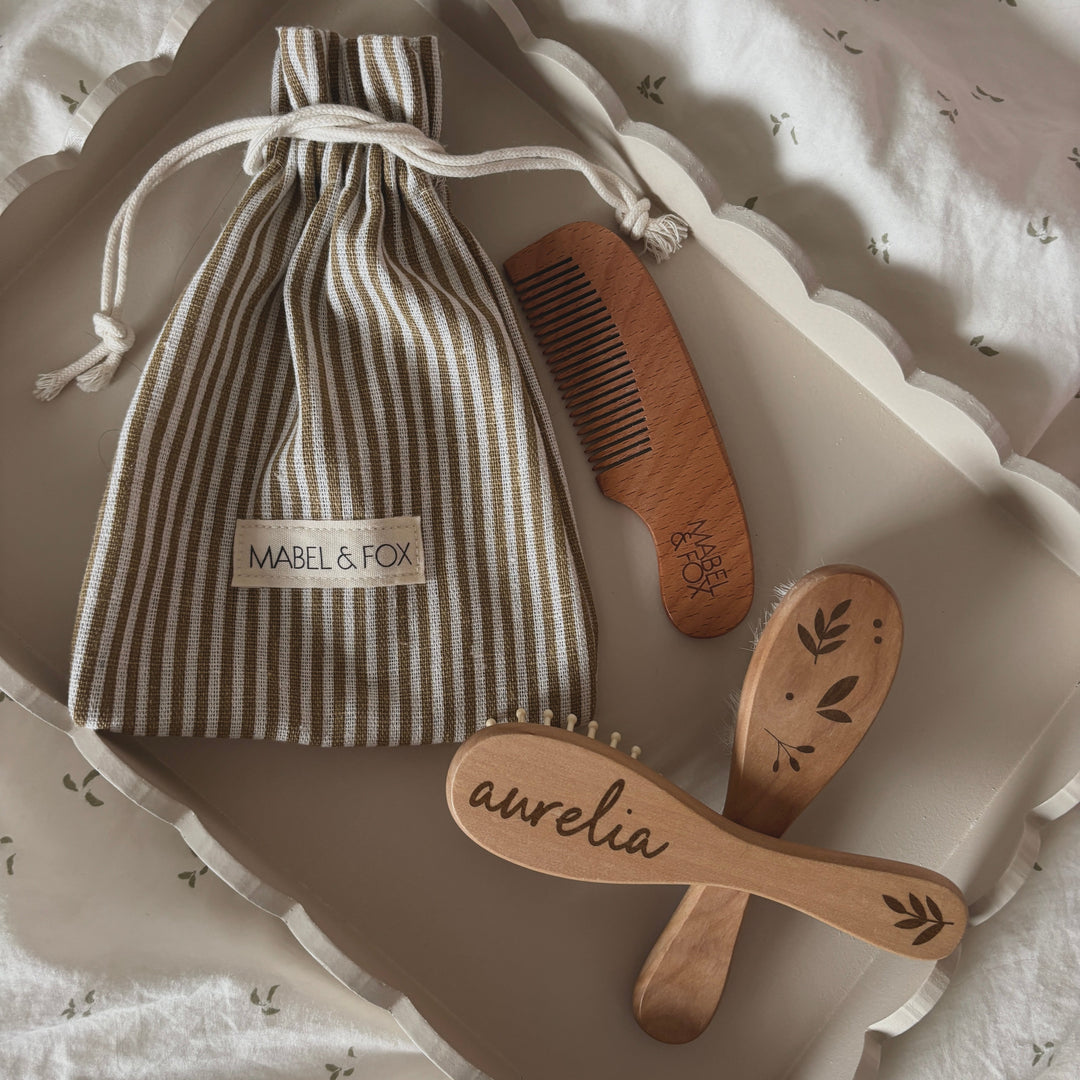 Mabel & Fox - Personalised Wooden Brush Set - Botanical (3 Pack) - Mabel & Fox