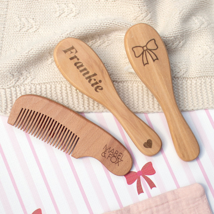Mabel & Fox - Personalised Wooden Brush Set - Bow Cute - Mabel & Fox