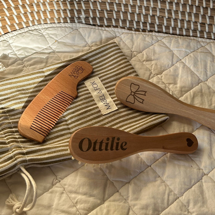 Mabel & Fox - Personalised Wooden Brush Set - Bow Cute - Mabel & Fox