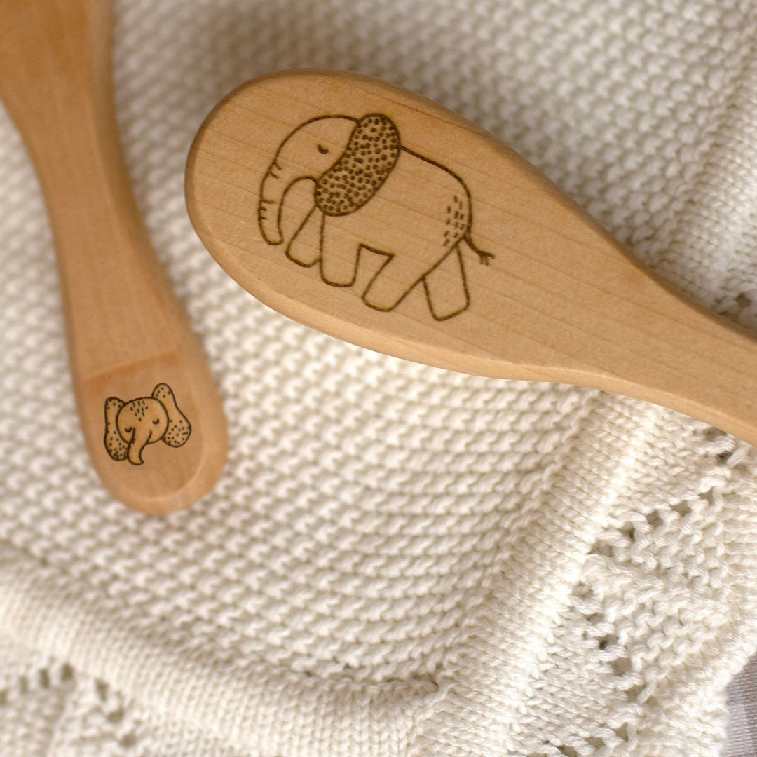 Mabel & Fox - Personalised Wooden Brush Set - Safari - Elephant - Mabel & Fox