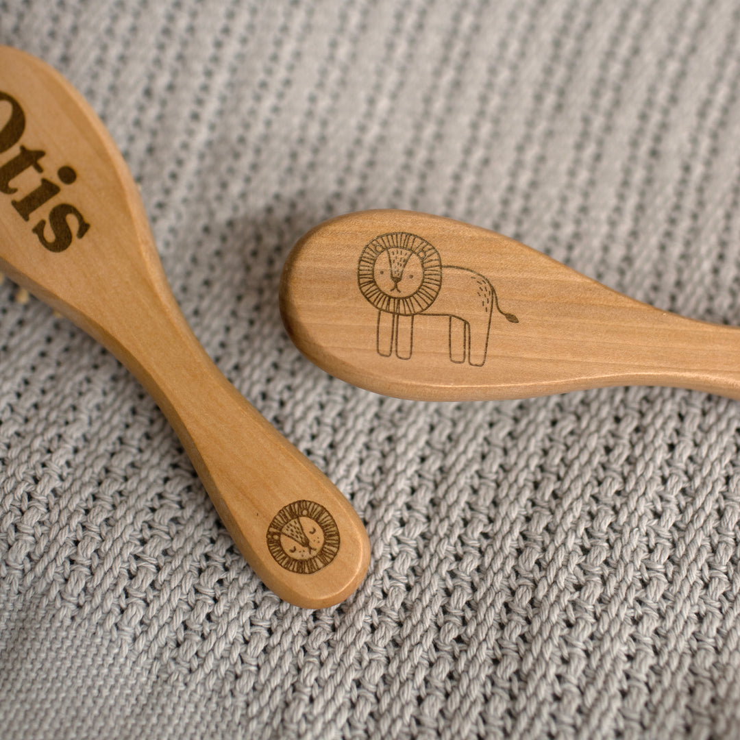 Mabel & Fox - Personalised Wooden Brush Set - Safari - Lion - Mabel & Fox