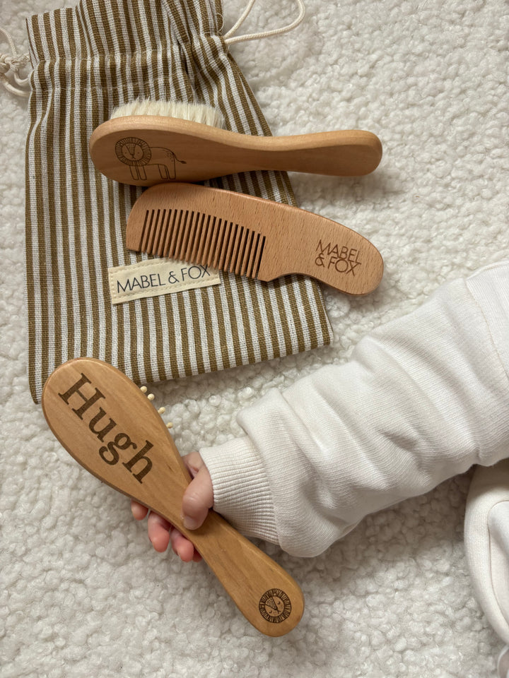 Mabel & Fox - Personalised Wooden Brush Set - Safari - Lion - Mabel & Fox