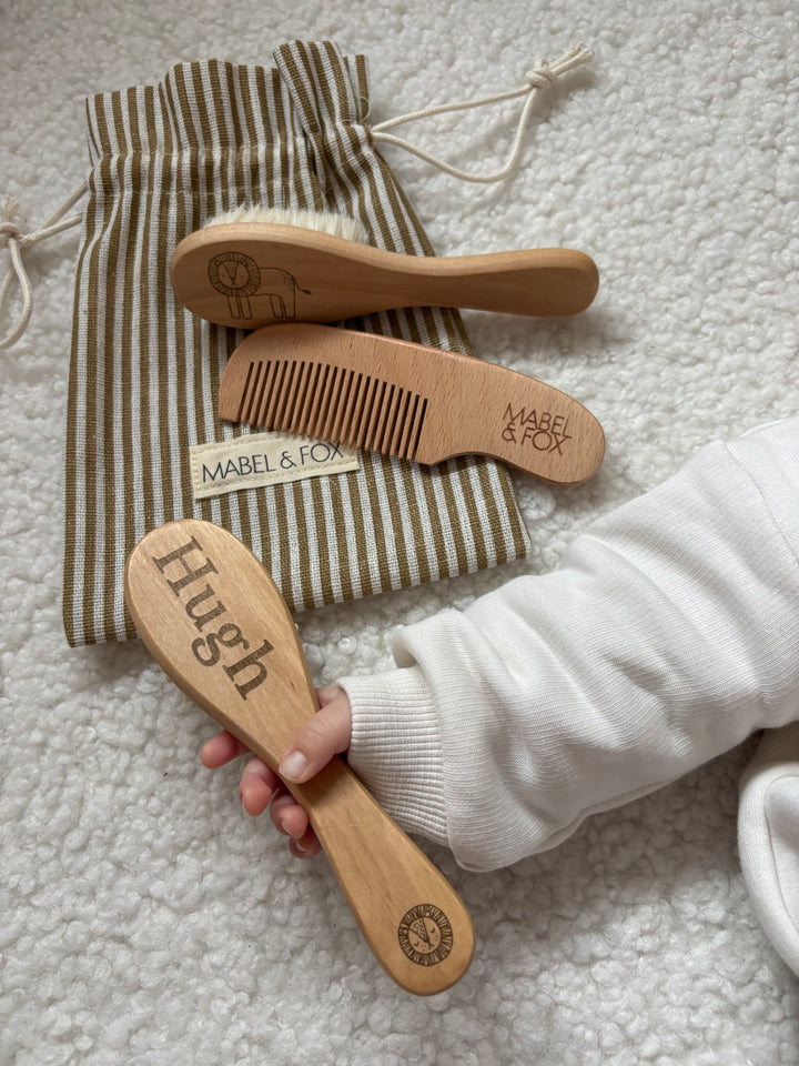 Mabel & Fox - Personalised Wooden Brush Set - Safari - Lion - Mabel & Fox