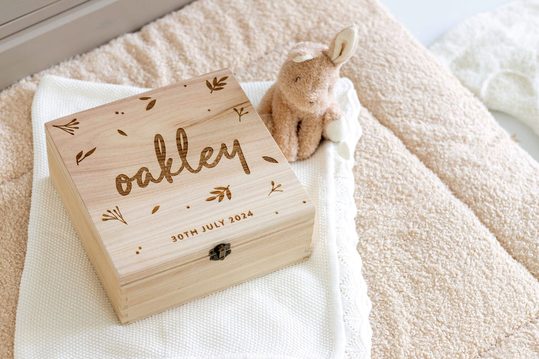 Mabel & Fox - Personalised Wooden Memory Box - Botanical - Mabel & Fox