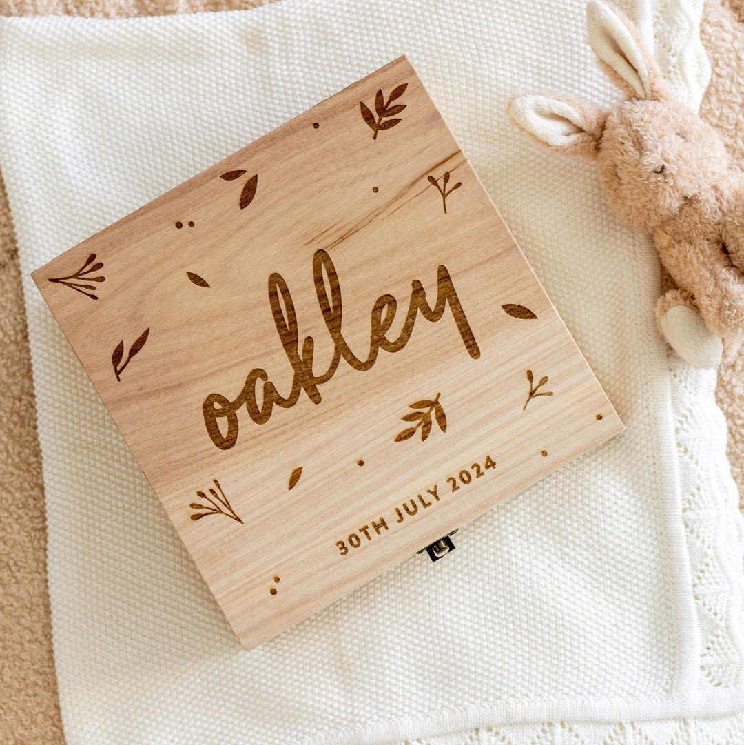 Mabel & Fox - Personalised Wooden Memory Box - Botanical - Mabel & Fox