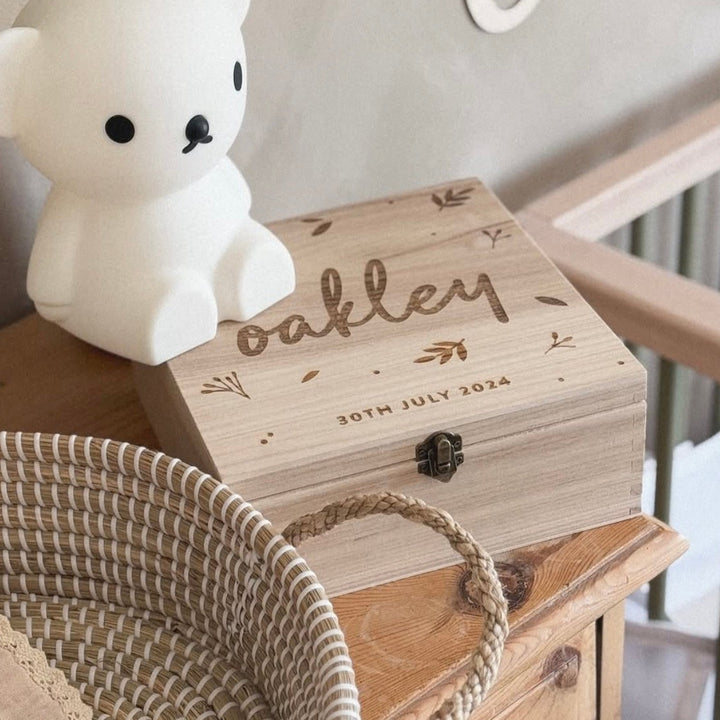 Mabel & Fox - Personalised Wooden Memory Box - Botanical - Mabel & Fox