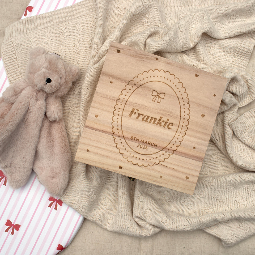 Mabel & Fox - Personalised Wooden Memory Box - Bow Cute - Mabel & Fox