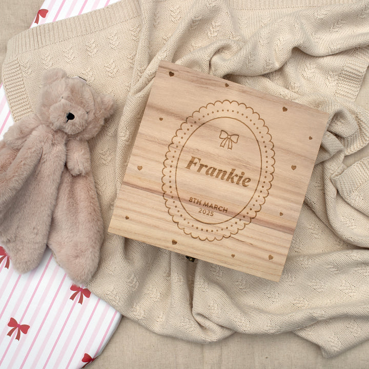 Mabel & Fox - Personalised Wooden Memory Box - Bow Cute - Mabel & Fox