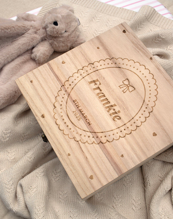 Mabel & Fox - Personalised Wooden Memory Box - Bow Cute - Mabel & Fox