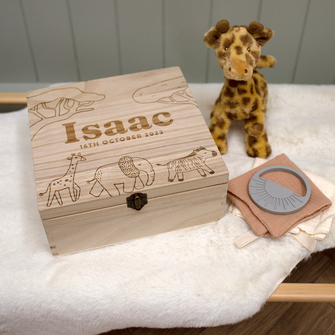 Mabel & Fox - Personalised Wooden Memory Box - Safari - Mabel & Fox