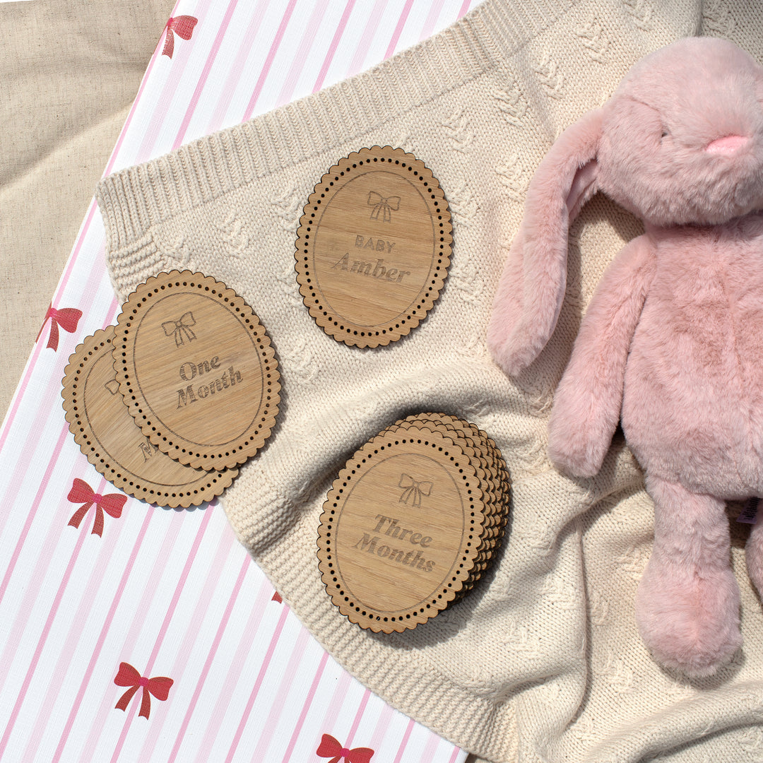 Mabel & Fox - Personalised Wooden Milestone Cards - Bow Cute - Mabel & Fox