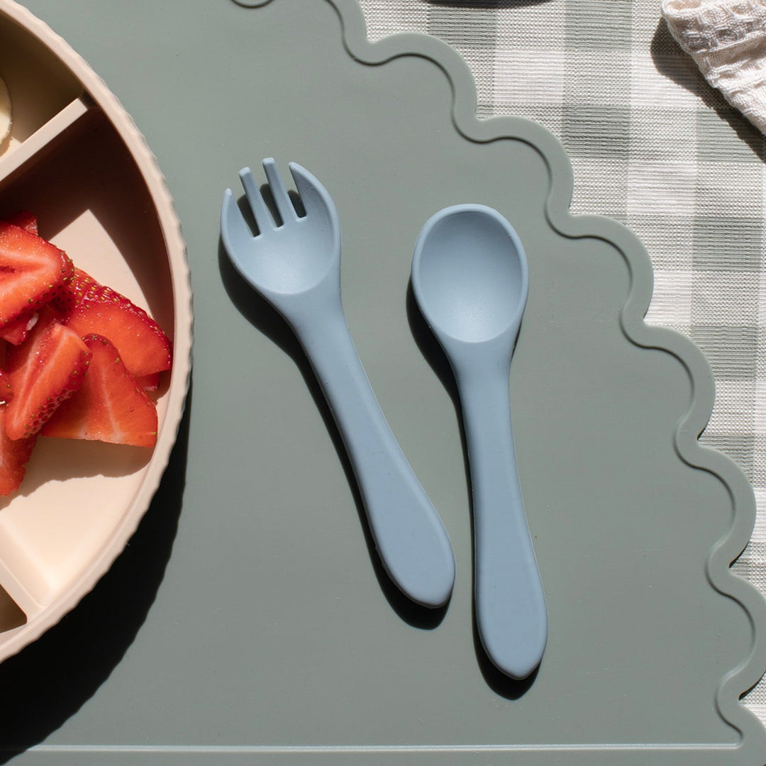 Mabel & Fox - Silicone Spoon & Fork Set - Blue - Mabel & Fox