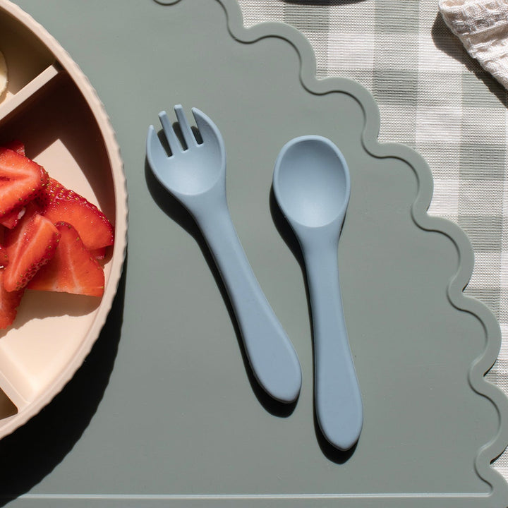 Mabel & Fox - Silicone Spoon & Fork Set - Blue - Mabel & Fox