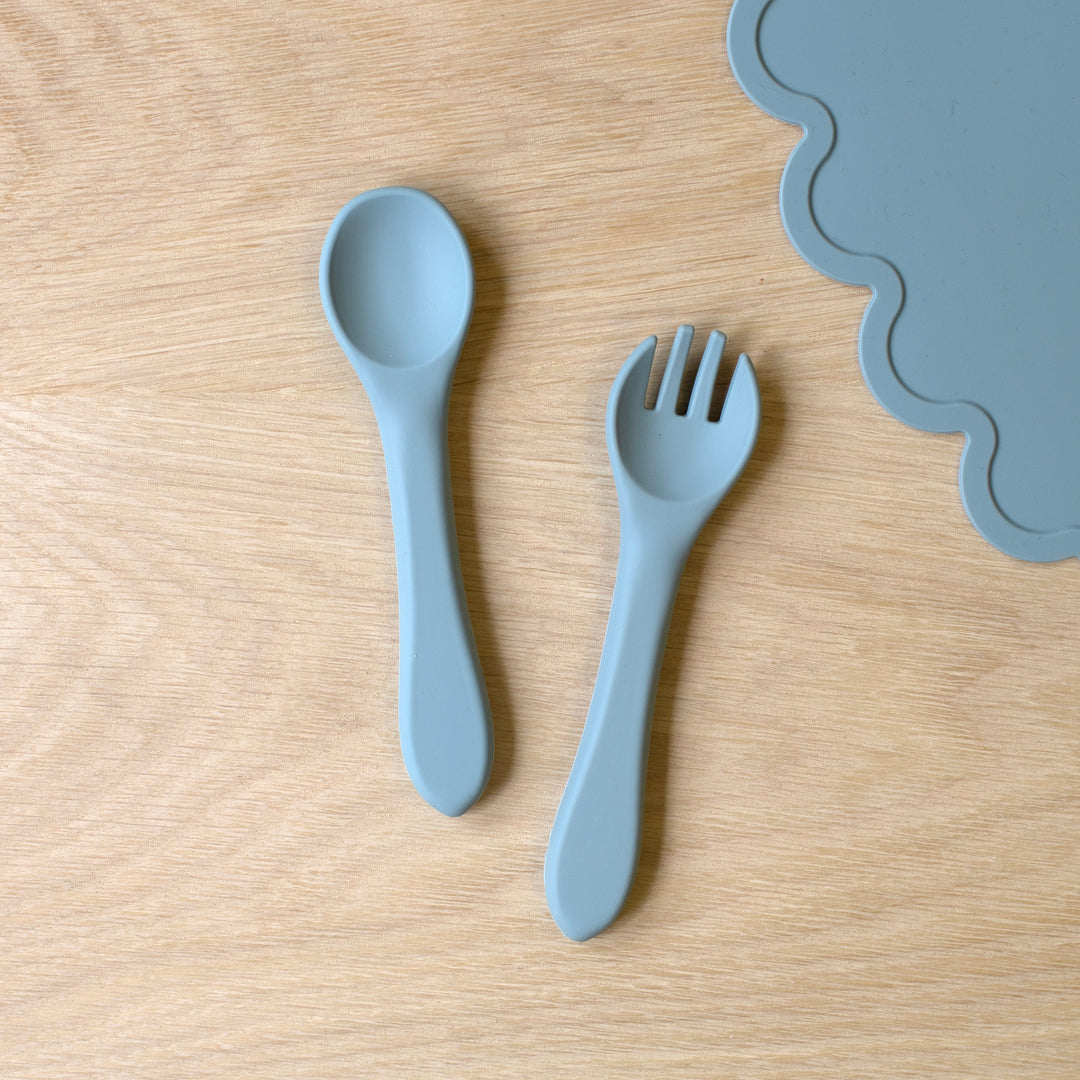 Mabel & Fox - Silicone Spoon & Fork Set - Blue - Mabel & Fox