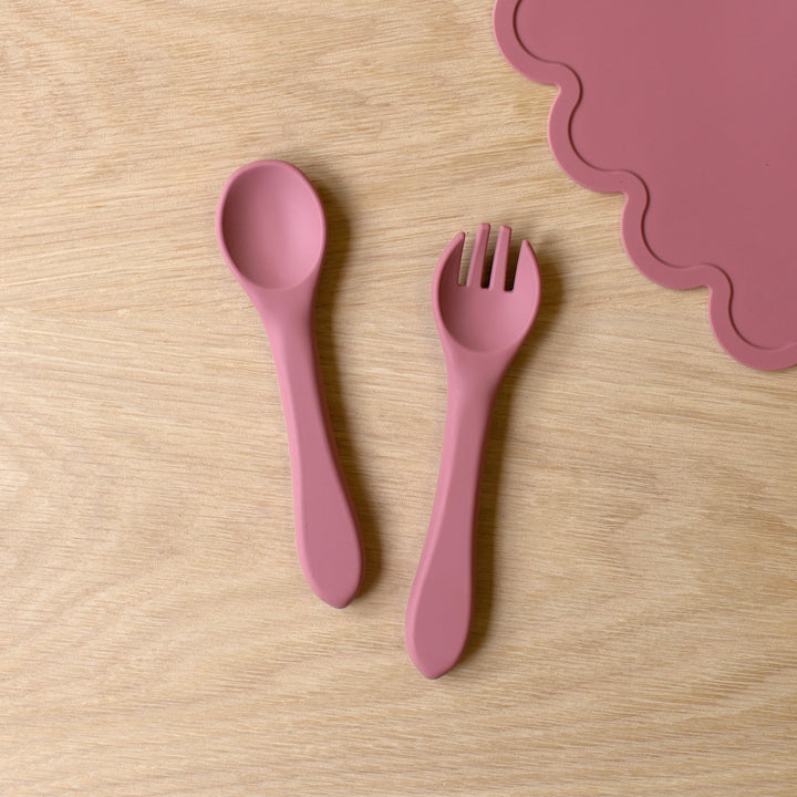 Mabel & Fox - Silicone Spoon & Fork Set - Pink - Mabel & Fox