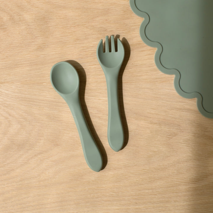 Mabel & Fox - Silicone Spoon & Fork Set - Sage - Mabel & Fox