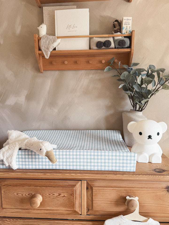Mabel & Fox - Wedge Baby Changing Mat - Blue Gingham - Mabel & Fox