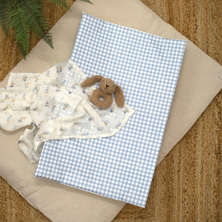 Mabel & Fox - Wedge Baby Changing Mat - Blue Gingham - Mabel & Fox