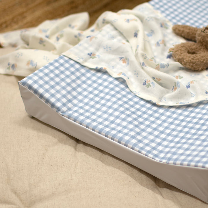 Mabel & Fox - Wedge Baby Changing Mat - Blue Gingham - Mabel & Fox