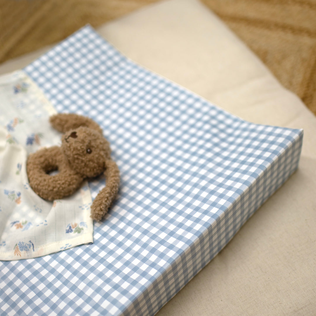 Mabel & Fox - Wedge Baby Changing Mat - Blue Gingham - Mabel & Fox
