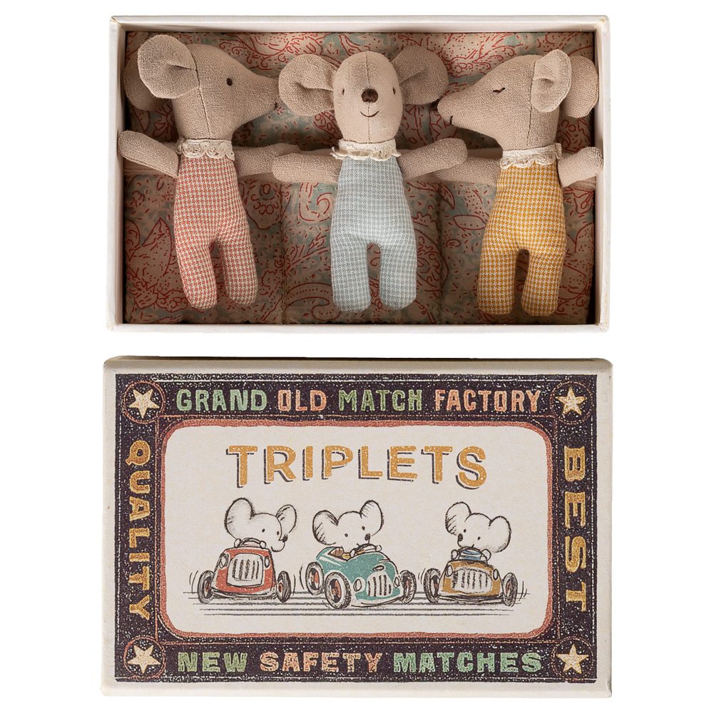 Maileg - Baby Triplet Mice in Matchbox - Mabel & Fox