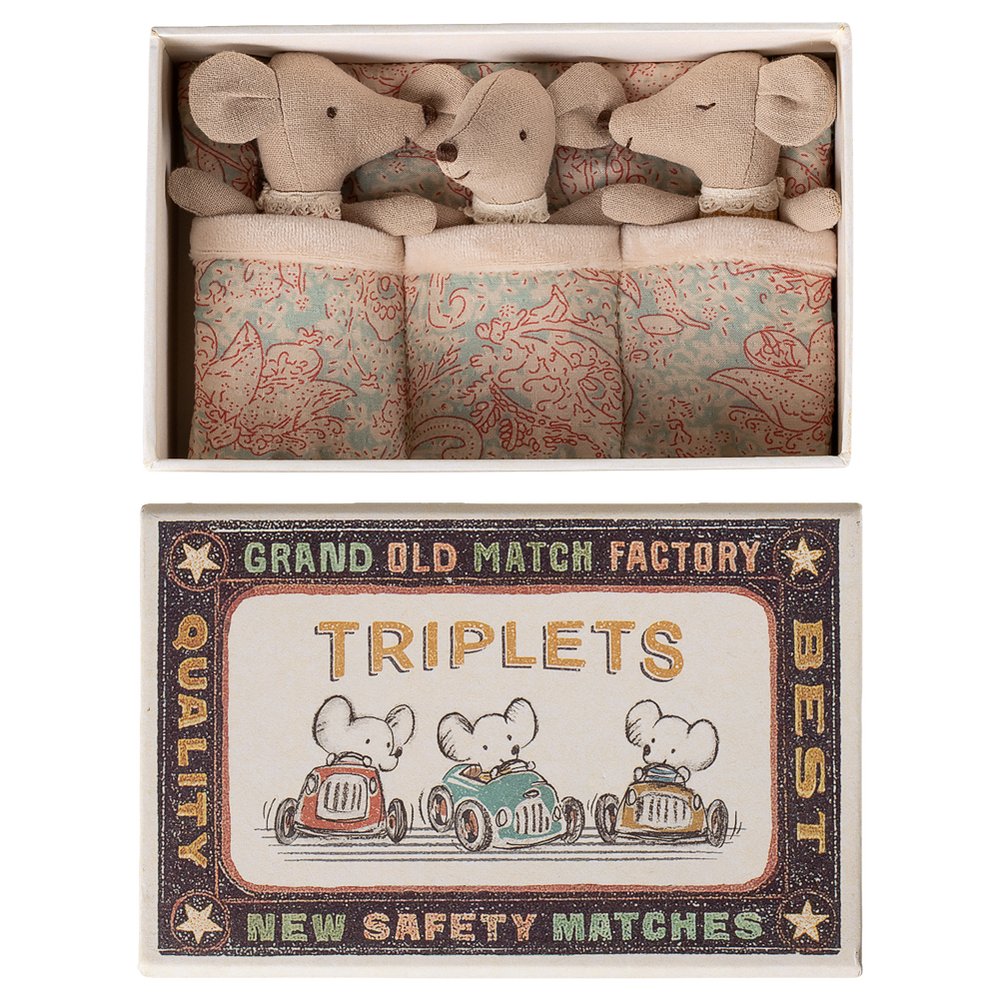 Maileg - Baby Triplet Mice in Matchbox - Mabel & Fox
