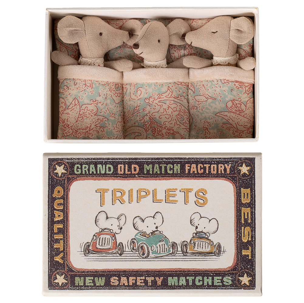 Maileg - Baby Triplet Mice in Matchbox - Mabel & Fox